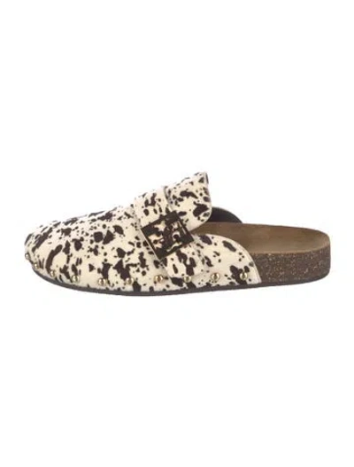 Pre-owned Tory Burch Ponyhair Animal Print Mules In White