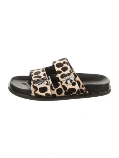 Pre-owned Tory Burch Ponyhair Animal Print Slides In Black