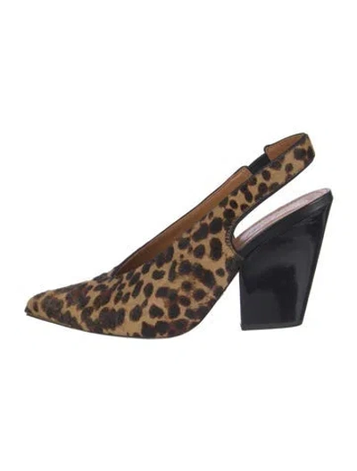 Pre-owned Tory Burch Ponyhair Animal Print Slingback Pumps In Neutral