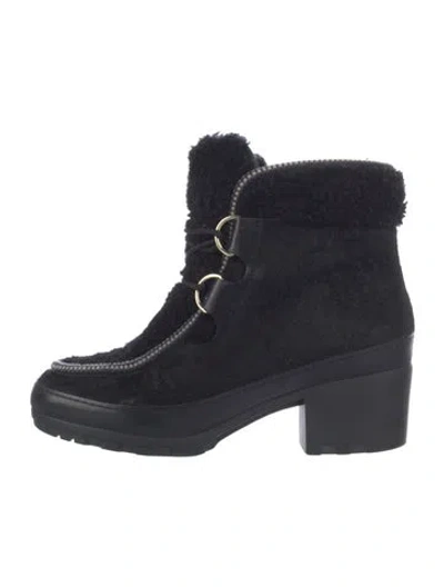 Pre-owned Tory Burch Ponyhair Lace-up Boots In Black