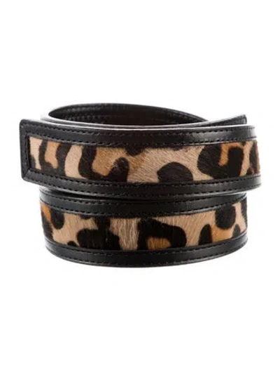 Pre-owned Tory Burch Ponyhair Leather Trim Embellishment Belt In Black