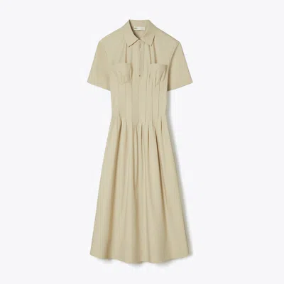 Tory Burch Poplin Pleat-waist Dress In Gray