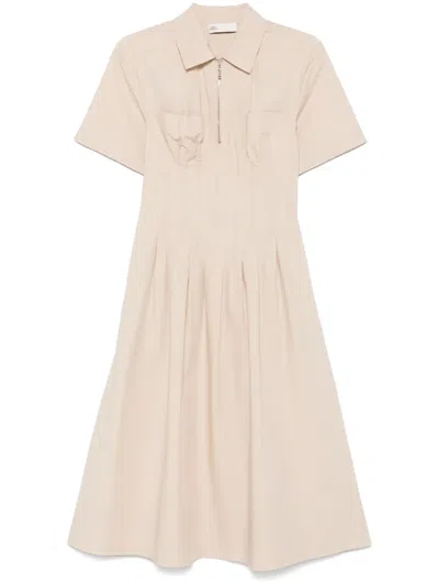 Tory Burch Poplin Pleat-waist Dress In Nude