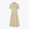 Tory Burch Poplin Pleat-waist Dress In Tortora