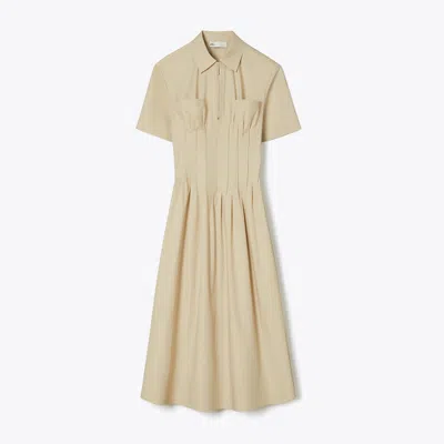 Tory Burch Poplin Pleat-waist Dress In Tortora
