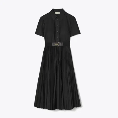 Tory Burch Poplin Pleated Shirtdress In Black