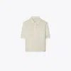 Tory Burch Poplin Zip Polo In Neutral