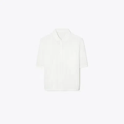 Tory Burch Poplin Zip Polo In Pale Sandstone