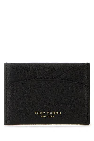Tory Burch Black Leather Card Holder In Purple