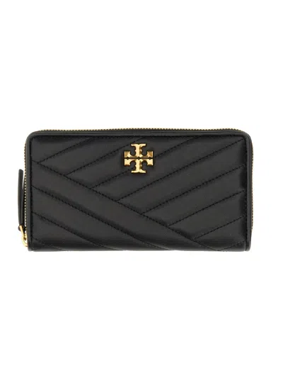 Tory Burch Black Matelasse Lamb Leather Kira Chevron Zip Continental Wallet
