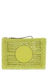Tory Burch Hand Crocheted Raffia Rectangular Clutch Pouch In Green