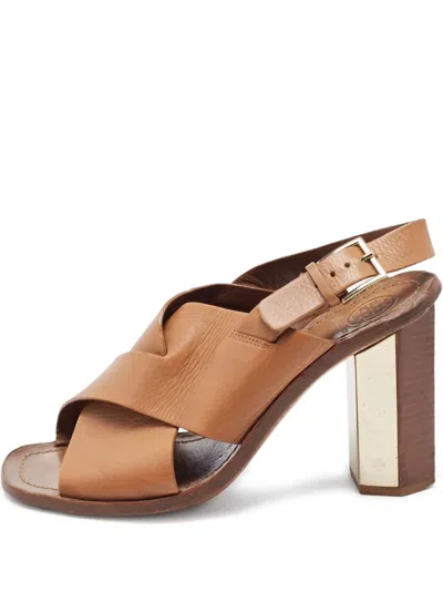 Pre-owned Tory Burch  100mm Cross-strap Block-heel Sandals