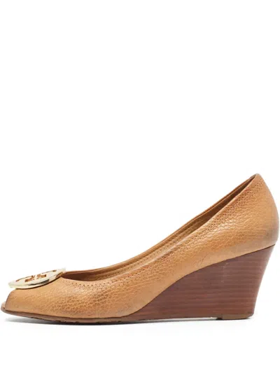 Pre-owned Tory Burch  100mm Sally Peep-toe Wedge Pumps
