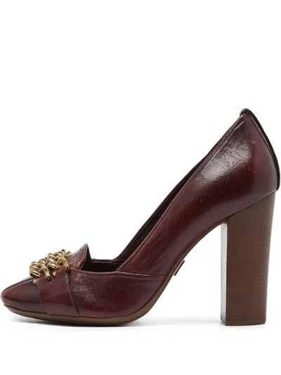Pre-owned Tory Burch  110mm Chain-embellished Block-heel Pumps
