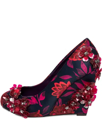 Pre-owned Tory Burch  110mm Elmira Floral-appliqué Wedge Pumps
