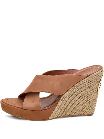 Pre-owned Tory Burch  120mm Bailey Cross-strap Wedge Espadrilles