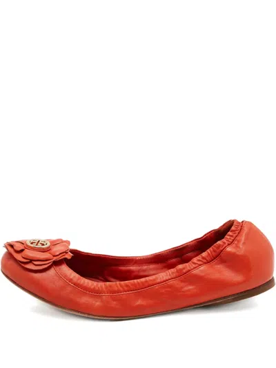 Pre-owned Tory Burch  Leather Flower Ballet Flats