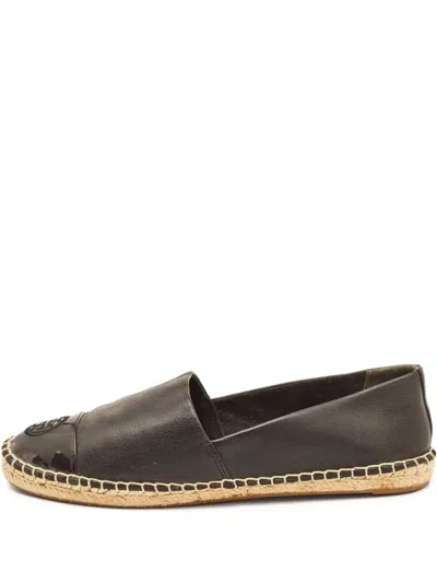 Pre-owned Tory Burch  Logo-embroidered Leather Espadrilles