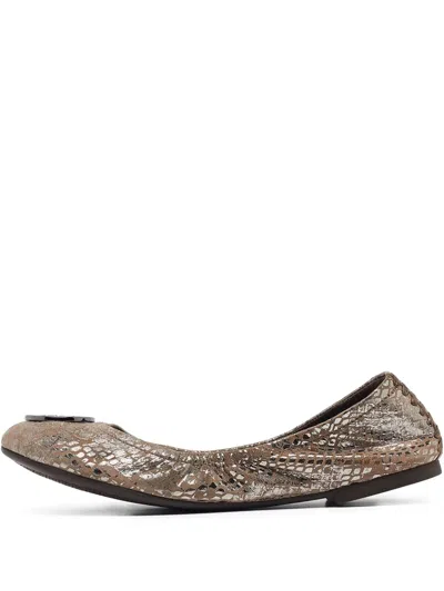 Pre-owned Tory Burch  Metallic Snake-effect Ballet Flats