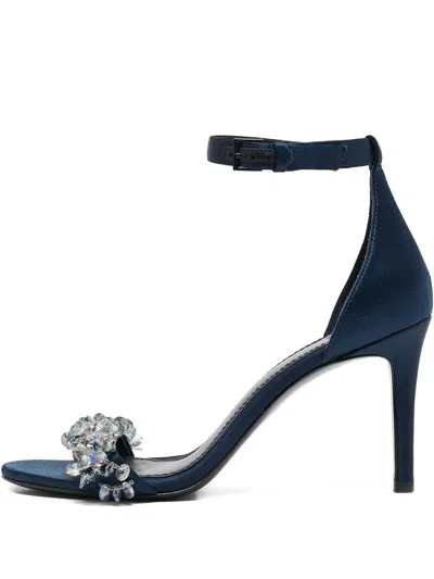 Pre-owned Tory Burch  110mm Satin Crystal-embellishment Sandals In Blue