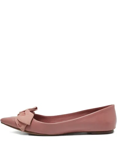 Pre-owned Tory Burch  Leather Bow-embellished Ballet Flats In Pink
