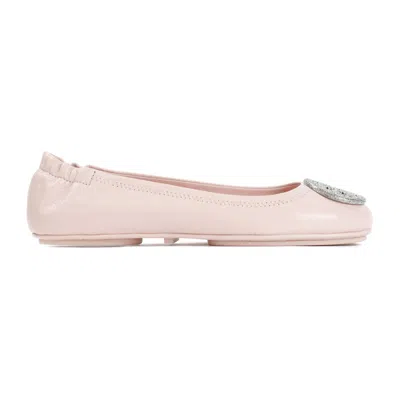 Tory Burch Almond Toe Ballet Flats In Black Leather For Women In Pink