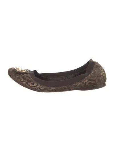 Pre-owned Tory Burch Printed Ballet Flats In Brown