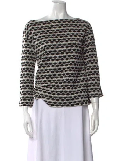 Pre-owned Tory Burch Printed Bateau Neckline Blouse In Black