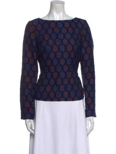 Pre-owned Tory Burch Printed Bateau Neckline Blouse In Blue