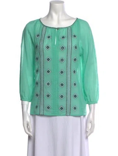 Pre-owned Tory Burch Printed Bateau Neckline Blouse In Blue