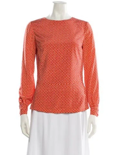 Pre-owned Tory Burch Printed Bateau Neckline Blouse In Orange