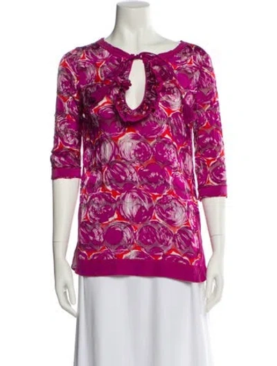 Pre-owned Tory Burch Printed Bateau Neckline Blouse In Pink