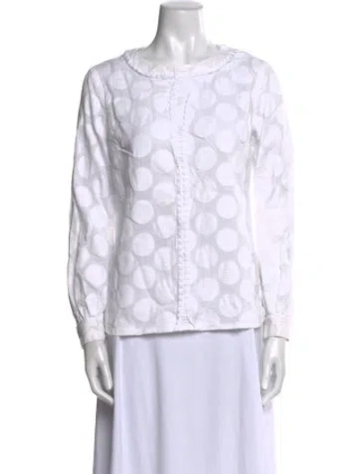 Pre-owned Tory Burch Printed Bateau Neckline Blouse In White