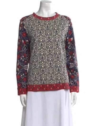 Pre-owned Tory Burch Printed Bateau Neckline Sweatshirt In Red