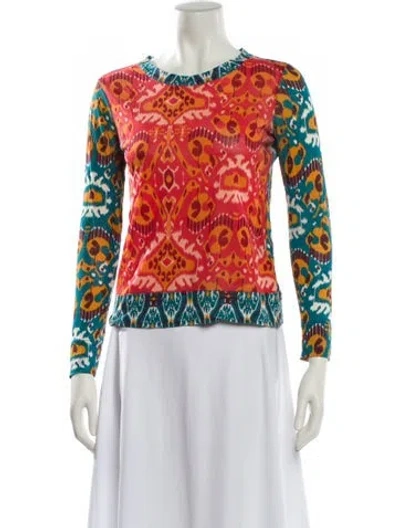 Pre-owned Tory Burch Printed Bateau Neckline Top In Multi