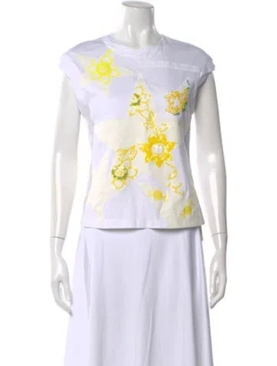 Pre-owned Tory Burch Printed Bateau Neckline Top In White