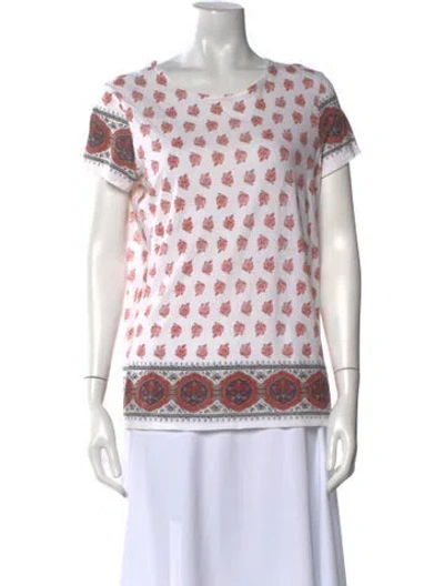 Pre-owned Tory Burch Printed Bateau Neckline T-shirt In White