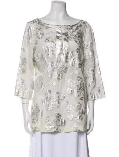 Pre-owned Tory Burch Printed Bateau Neckline Tunic In Multi