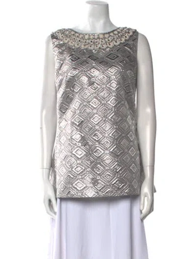 Pre-owned Tory Burch Printed Bateau Neckline Tunic In Silver