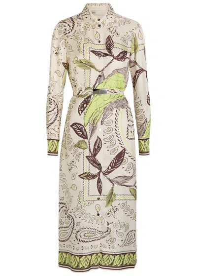 Tory Burch Printed Belted Silk Midi Shirt Dress In Multi