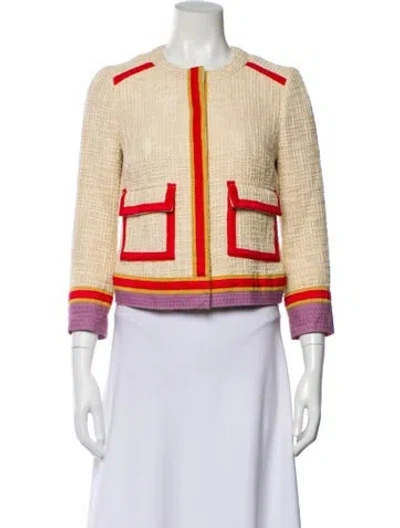 Pre-owned Tory Burch Printed Biker Jacket In Neutral