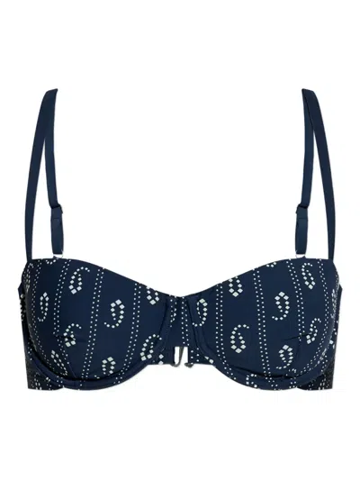 Tory Burch Printed Bikini Top In Blue