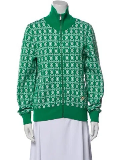 Pre-owned Tory Burch Printed Bomber Jacket W/ Tags In Green