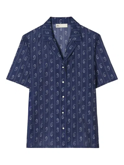 Tory Burch Printed Camp Beach Shirt In Blue