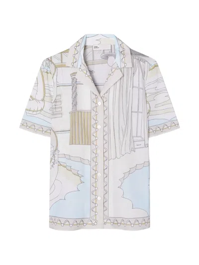 Tory Burch Printed Camp Shirt In White