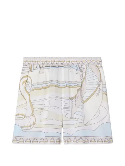 Tory Burch Printed Camp Shorts In Neutral