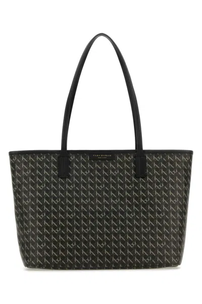 Tory Burch Patterned Canvas Shopping Bag In Black