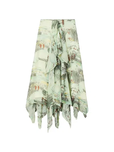 Tory Burch Printed Chiffon Skirt In Green
