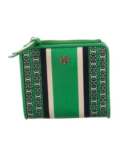 Pre-owned Tory Burch Printed Compact Wallet In Green