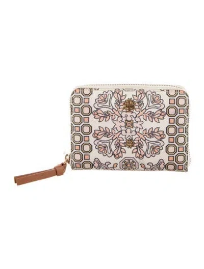 Pre-owned Tory Burch Printed Compact Wallet In Neutral